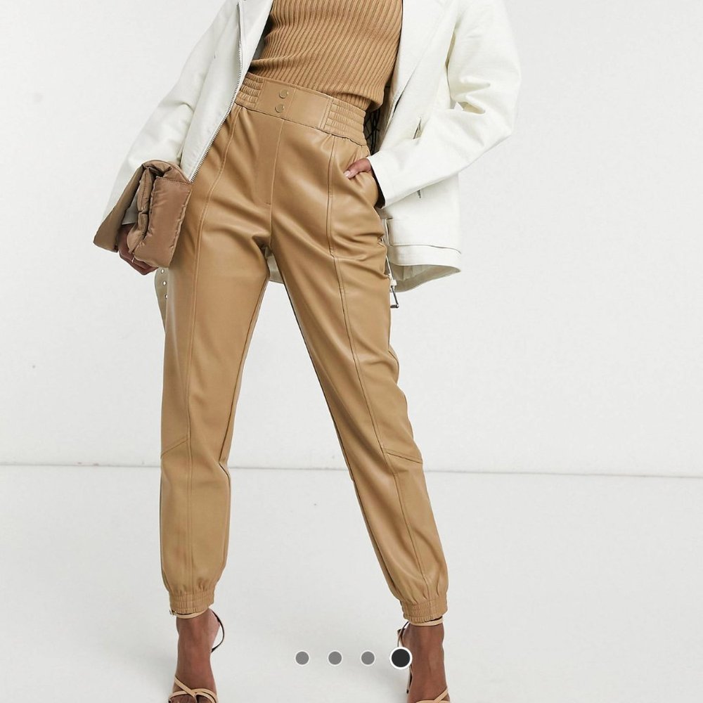 NWT River Island faux leather slim sweatpants in beige Size US 8
